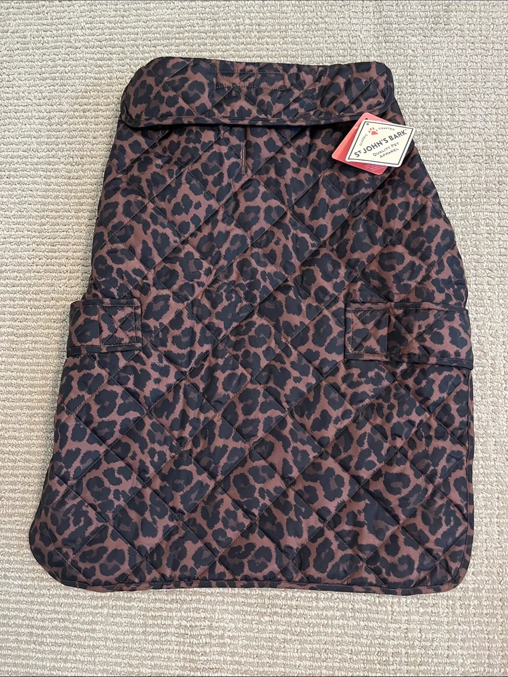St. John's Bay Quilted Leopard Print Dog Puffer - Brown & Black XL